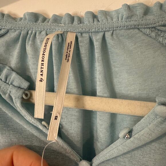 By Anthropologie Women's Corset Femme Blouse Top Long Sleeve Sheer Blue XS - Picture 4 of 8